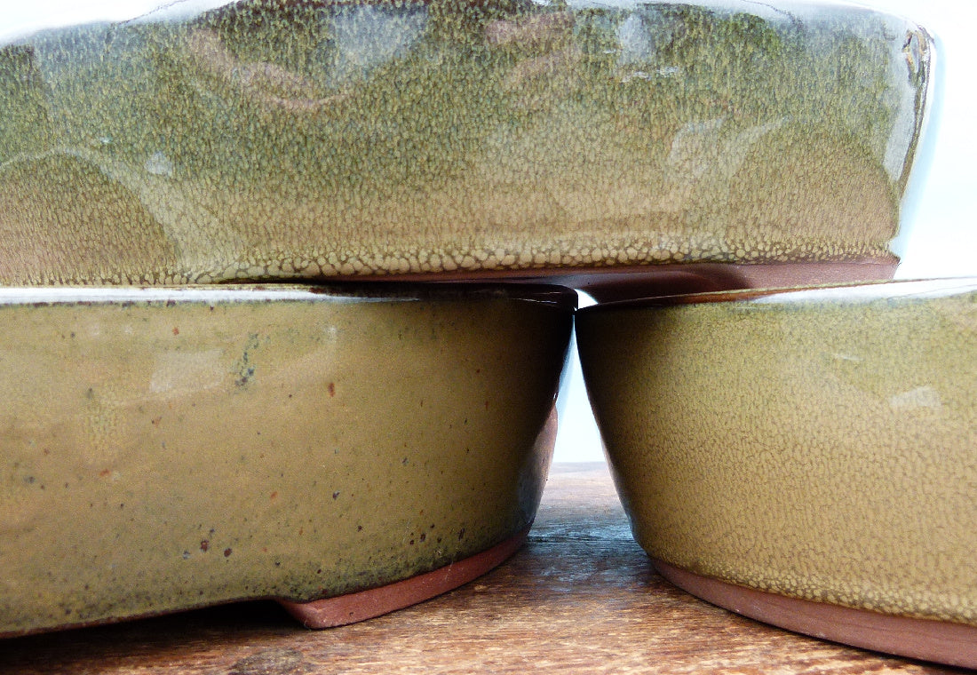 Olive green glaze will vary from one pot to another.