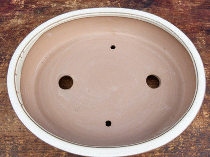 Cream Glazed Oval Bonsai Pot - 13"