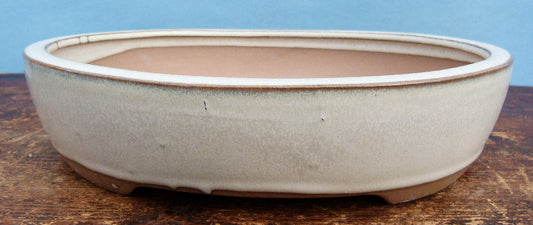 Cream Glazed Oval Bonsai Pot - 10.5"