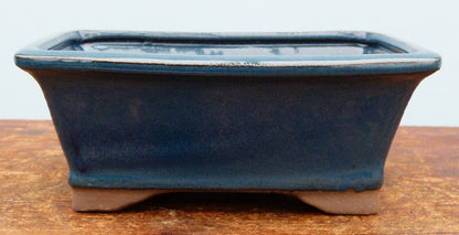 Blue Glazed Rectangular Bonsai Pot - 8"
