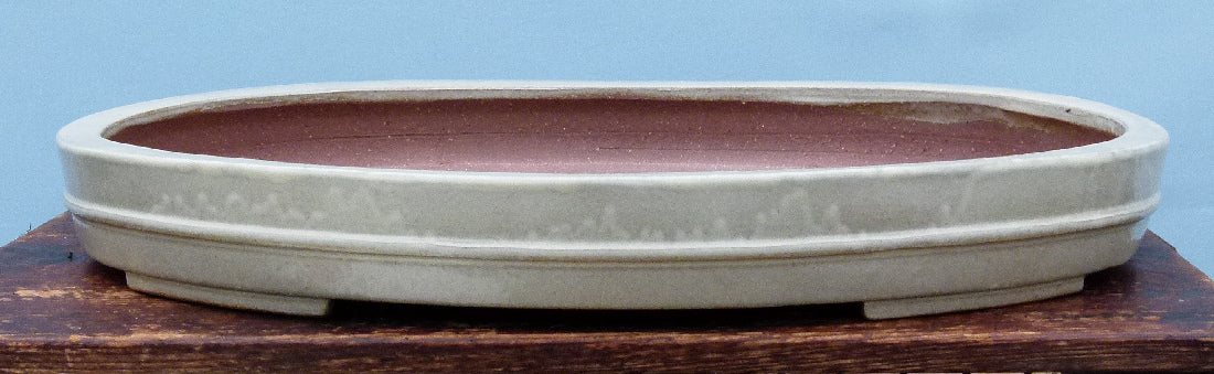 Japanese Tokoname Cream Glazed Oval Bonsai Pot - 22" 