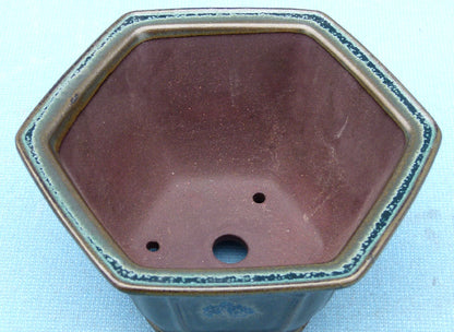 Top Quality Glazed Hexagonal Shohin Bonsai Pot - 6"