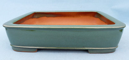 Exhibition Quality Green Glazed Rectangular Bonsai Pot - 17"