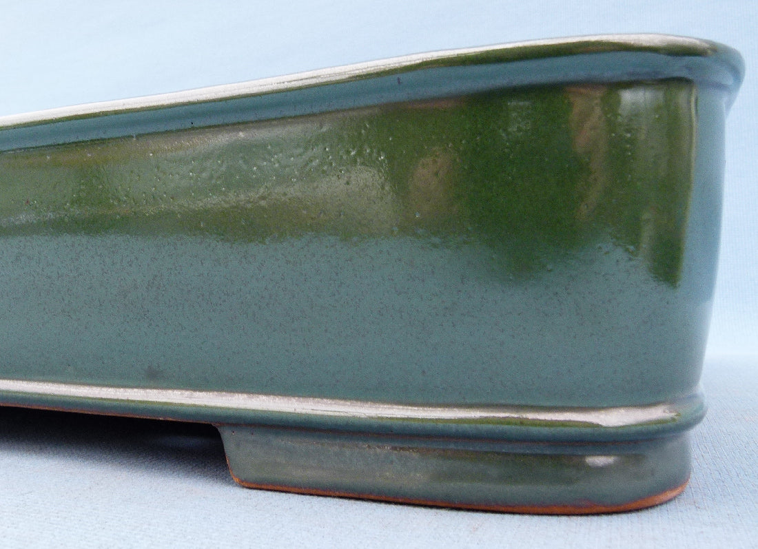 Exhibition Quality Green Glazed Rectangular Bonsai Pot - 17"