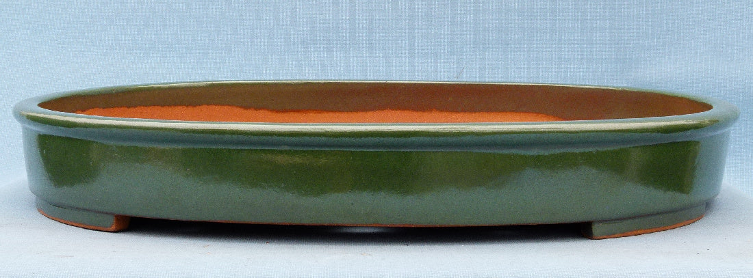 Exhibition Quality Green Glazed Oval Bonsai Pot - 30"