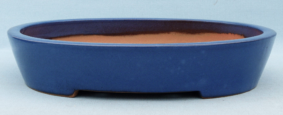 Exhibition Quality Blue Glazed Oval Bonsai Pot - 18.5"