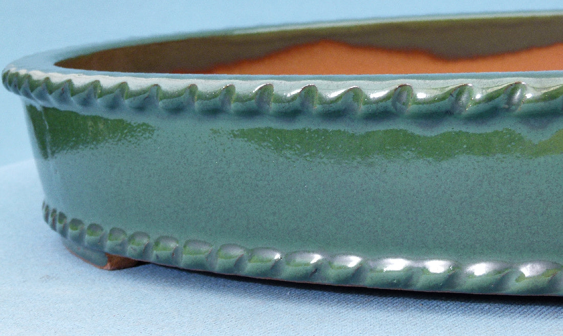 Exhibition Quality Green Glazed Oval Bonsai Pot - 20"