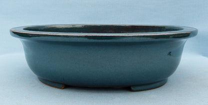 Exhibition Quality Blue-Green Glazed Oval Bonsai Pot - 18.5"