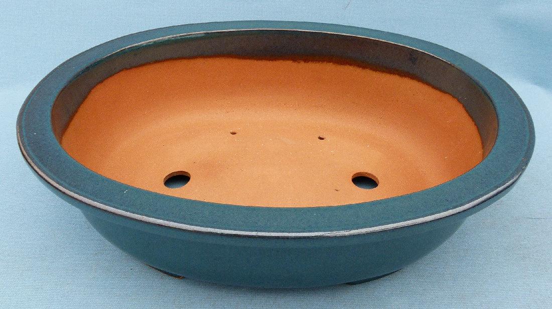 Exhibition Quality Blue-Green Glazed Oval Bonsai Pot - 18.5"