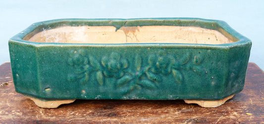 Chinese Crackle Glazed Rectangular Bonsai Pot - Used