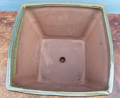 Olive Glazed Deep Square Bonsai Pot - 6"