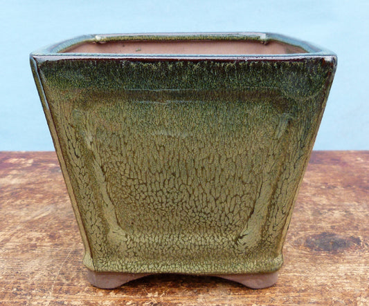 Olive Glazed Deep Square Bonsai Pot - 6"