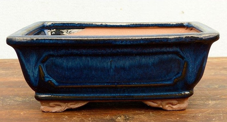 Blue Glazed Bonsai Pot - 7"