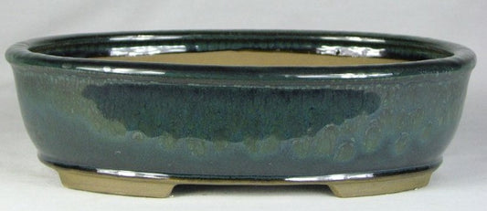 Green Glazed Oval Bonsai Pot - 10"