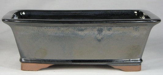 Black Glazed Rectangular Bonsai Pot - 10". Colour and finish can vary to some degree from that shown.