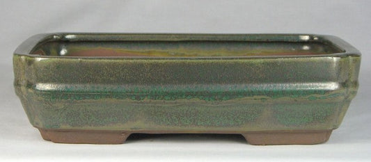 Green Glazed Rectangular Bonsai Pot - 8" 