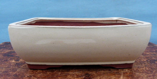 Bonsai Basics Cream Glazed Rectangular Bonsai Pot - 12"