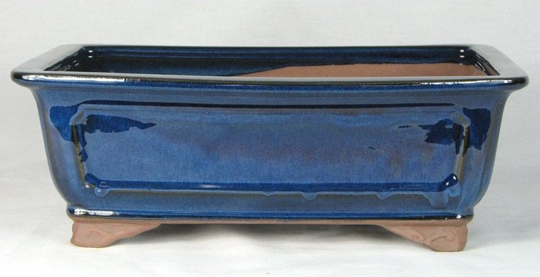 Blue Glazed Rectangle Bonsai Pot - 12" - Colour can vary to some degree from that shown.