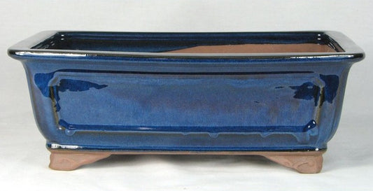 Blue Glazed Rectangle Bonsai Pot - 12" - Colour can vary to some degree from that shown.