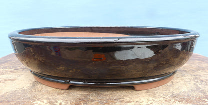Black Glazed Oval Bonsai Pot - 15"