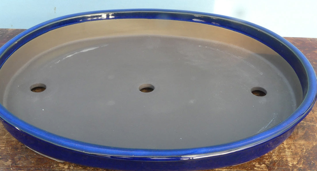 Japanese High Quality Blue Glazed Oval Bonsai Pot - 17"