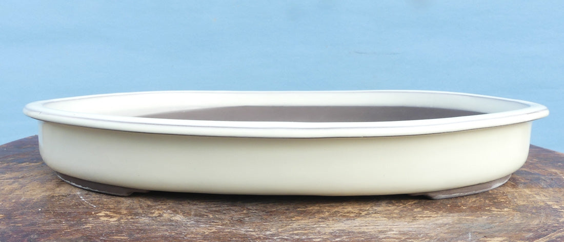 Japanese High Quality Cream Glazed Oval Bonsai Pot 14.5"