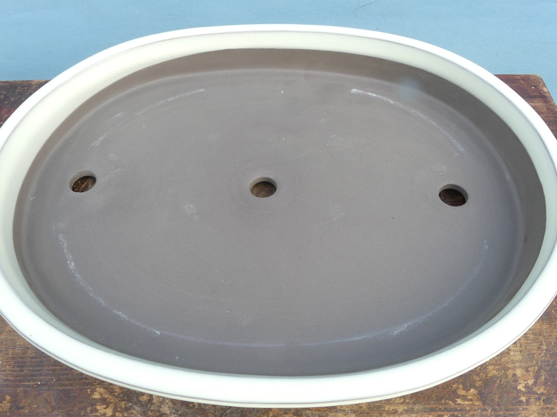 Japanese High Quality Cream Glazed Oval Bonsai Pot - 22.5"