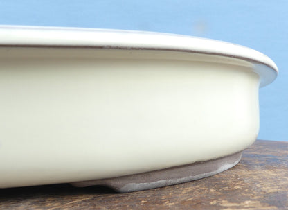 Japanese High Quality Cream Glazed Oval Bonsai Pot - 14.5"