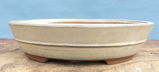 Cream Glazed Oval Bonsai Pot - 12"