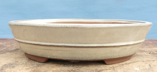 Cream Glazed Oval Bonsai Pot - 10". Colour and finish may vary somewhat from that shown.