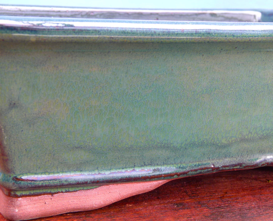 Green Glazed Rectangular Bonsai Pot - 15"