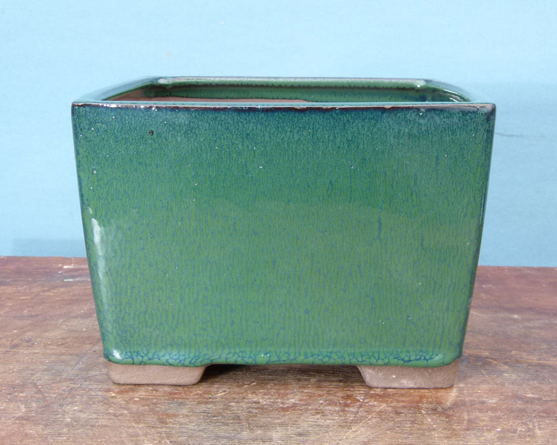 Green Glazed Deep Square Bonsai Pot - 5"