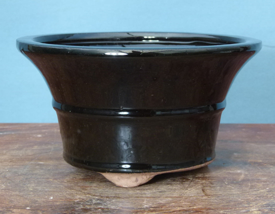 Black Glazed Round Bonsai Pot 7"