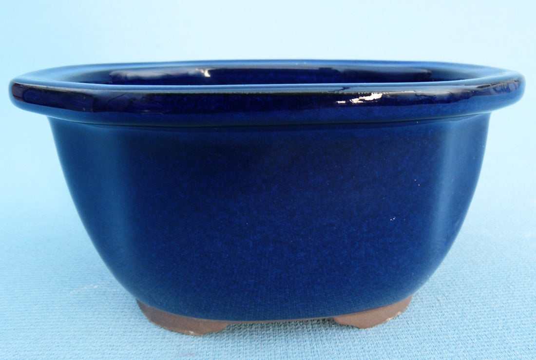 Oval Blue Glazed Japanese Made Bonsai Pot - 6.5"