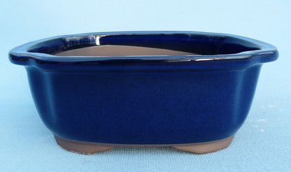 Oval Blue Glazed Japanese Made Bonsai Pot - 8"