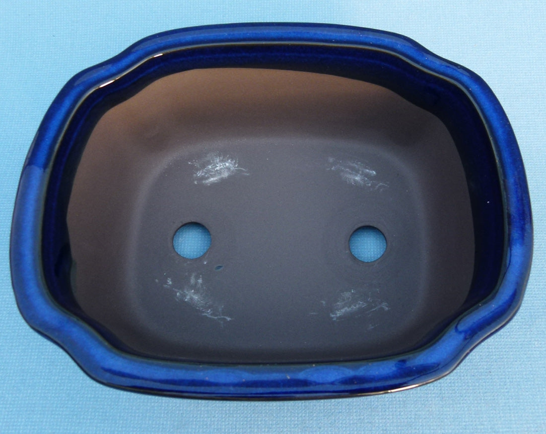 Oval Blue Glazed Japanese Made Bonsai Pot - 8"