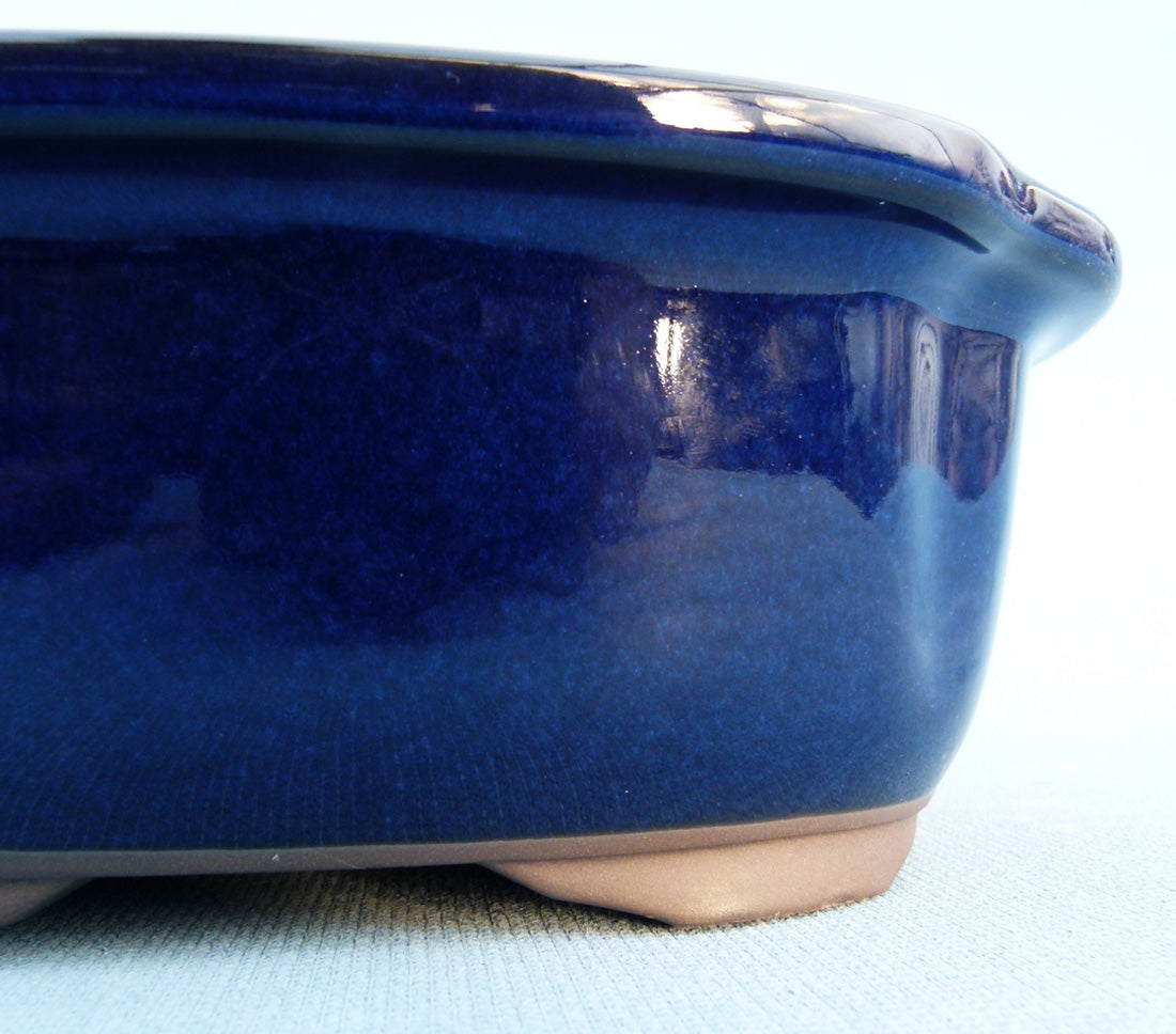 Oval Blue Glazed Japanese Made Bonsai Pot - 8"