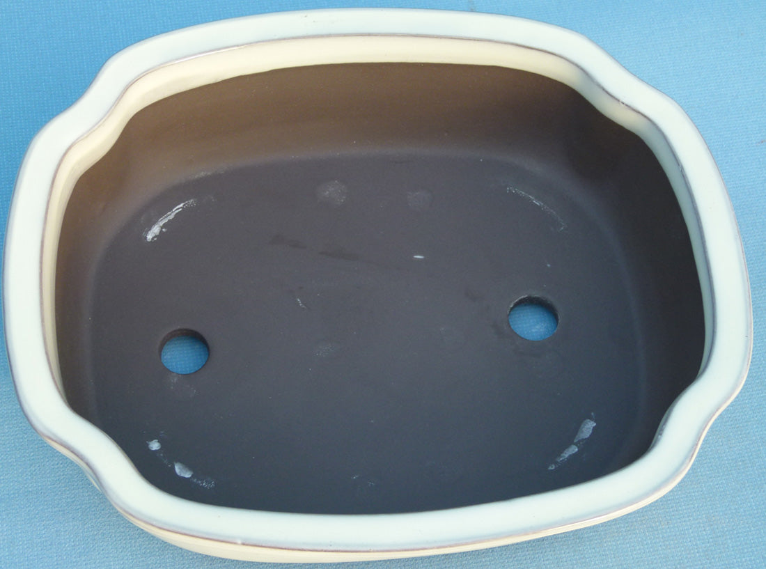 Oval Cream Glazed Japanese Made Bonsai Pot - 11"