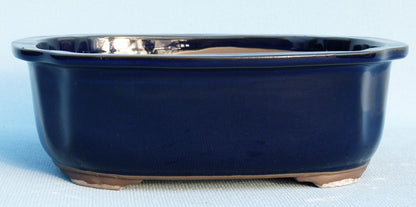 Oval Blue Glazed Japanese Made Bonsai Pot - 10"