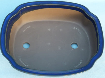 Oval Blue Glazed Japanese Made Bonsai Pot - 12.5"