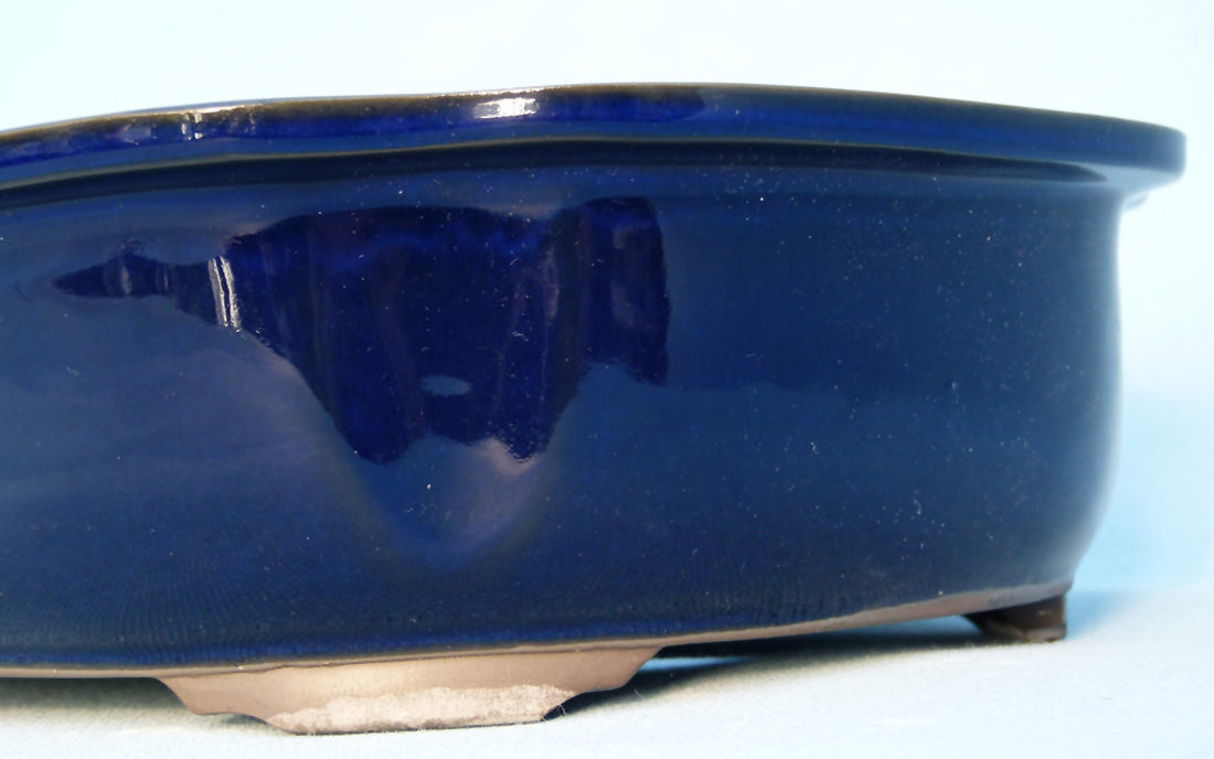 Oval Blue Glazed Japanese Made Bonsai Pot - 11"