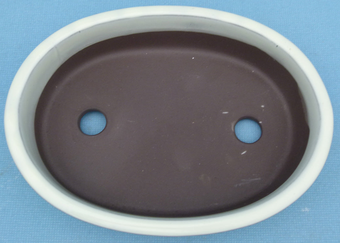 Japanese Made Quality Cream Glazed Oval Bonsai Pot - 10"