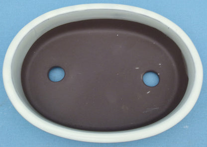 Japanese Made Quality Cream Glazed Oval Bonsai Pot - 10"