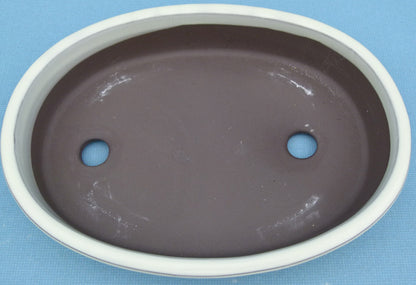 Japanese Made Quality Cream Glazed Oval Bonsai Pot - 12"