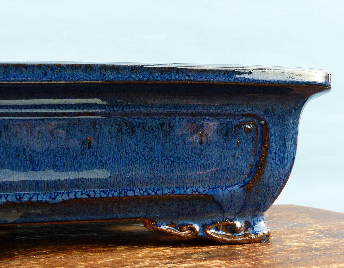 Blue Glazed Deep Rectangle Bonsai Pot - SECOND