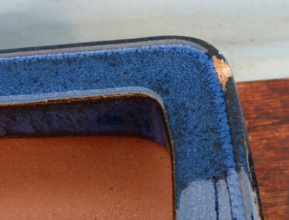 Blue Glazed Deep Rectangle Bonsai Pot - SECOND