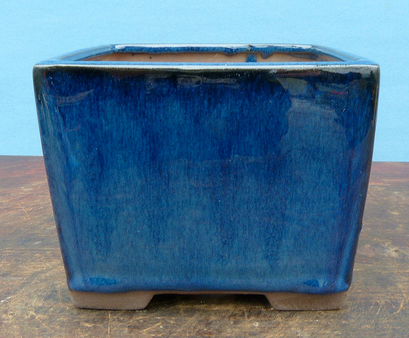 Petrol Blue Glazed Deep Square Bonsai Pot - 5"