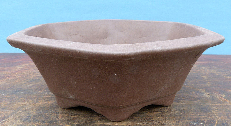 Bonsai Basics - Hexagonal Unglazed Bonsai Pot - 7" - Being hand made basic quality some finish