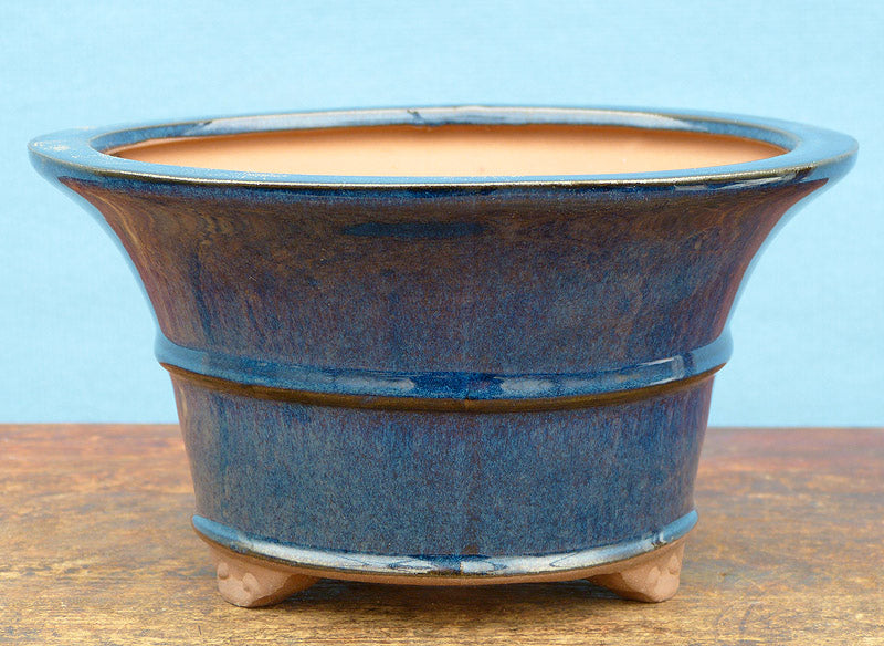 Blue Glazed Deep Round Bonsai Pot 5"