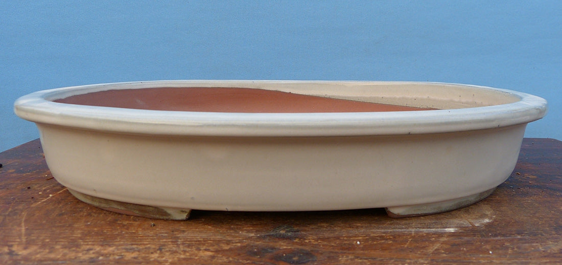 Cream Glazed Oval Bonsai Pot - 16"